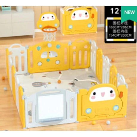 Baby Playpen with Car design, Drawing pad & Basketball Stand - 15pcs - KiwiBargain