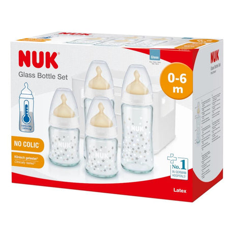 NUK First Choice Plus Glass Bottle Set with Temperature Control with latex teat - KiwiBargain