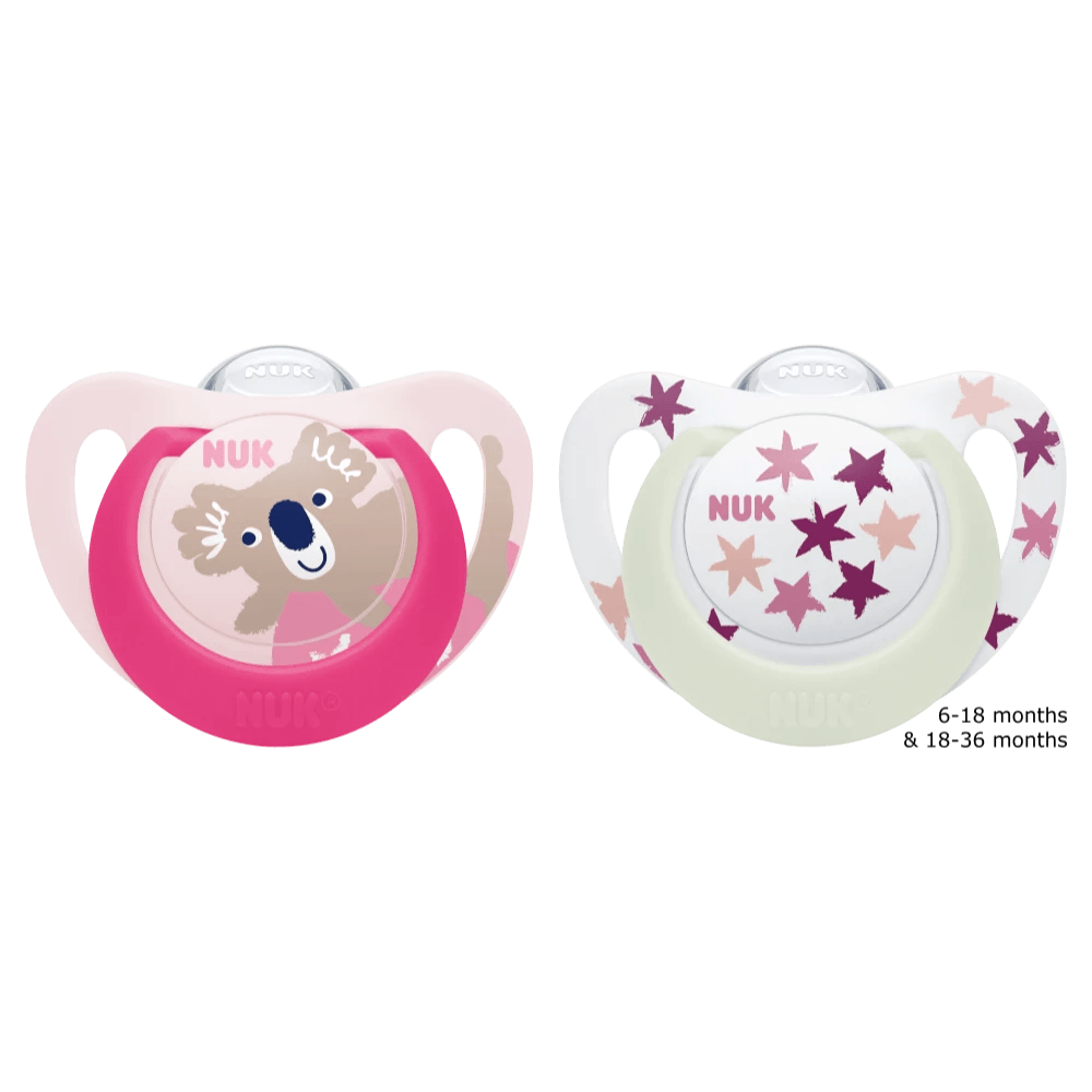 NUK Star Day & Night Silicone Soother - 2Pk - 0-36 Months - KiwiBargain